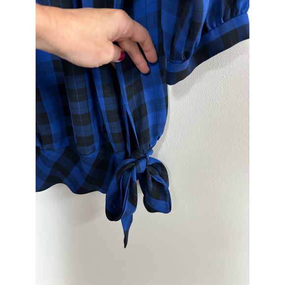 Vtg Ms. Paquette top shirt blouse blue black plaid 3/4 sleeves lightweight S - Picture 4 of 7